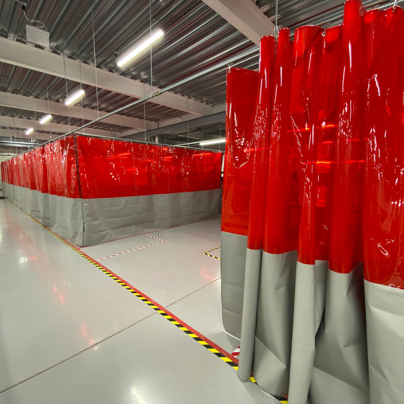 sliding welding curtains, welding bays